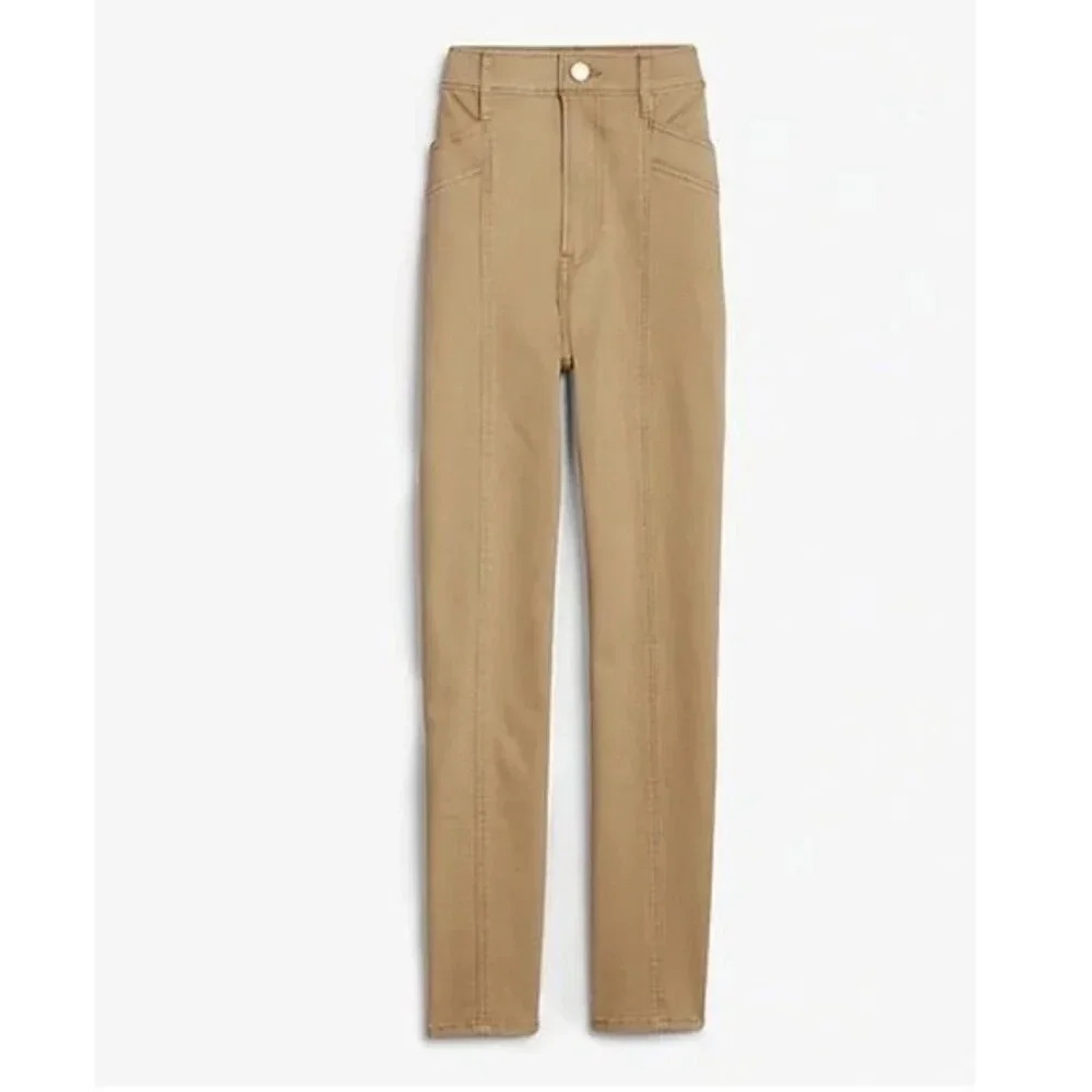 Express Khaki High Rise Straight Leg Pants